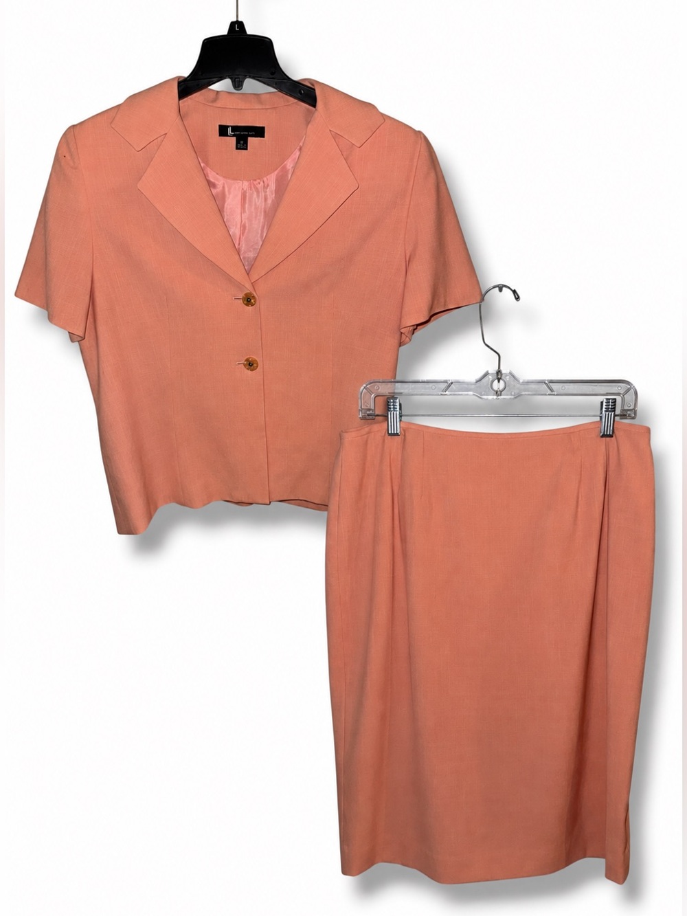 Larry Levine Vintage 90s Peach Short Sleeve Jacket & Pencil Skirt Set, size 16